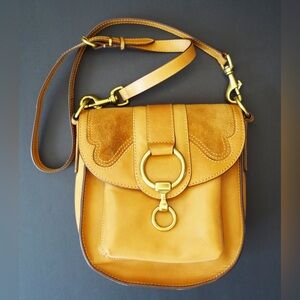 FRYE Ilana Western Tan Leather Saddle Crossbody Bag